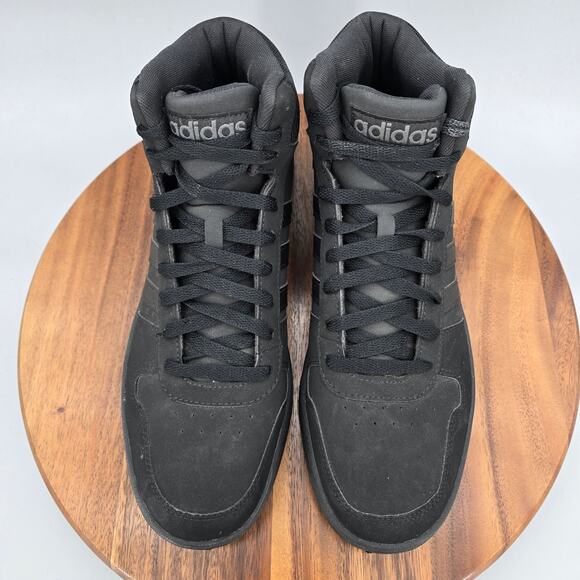 Adidas Hoops 2.0 Mid Shoes Men's 12 Black Lace Up Athletic Basketball Sneakers - Picture 6 of 8